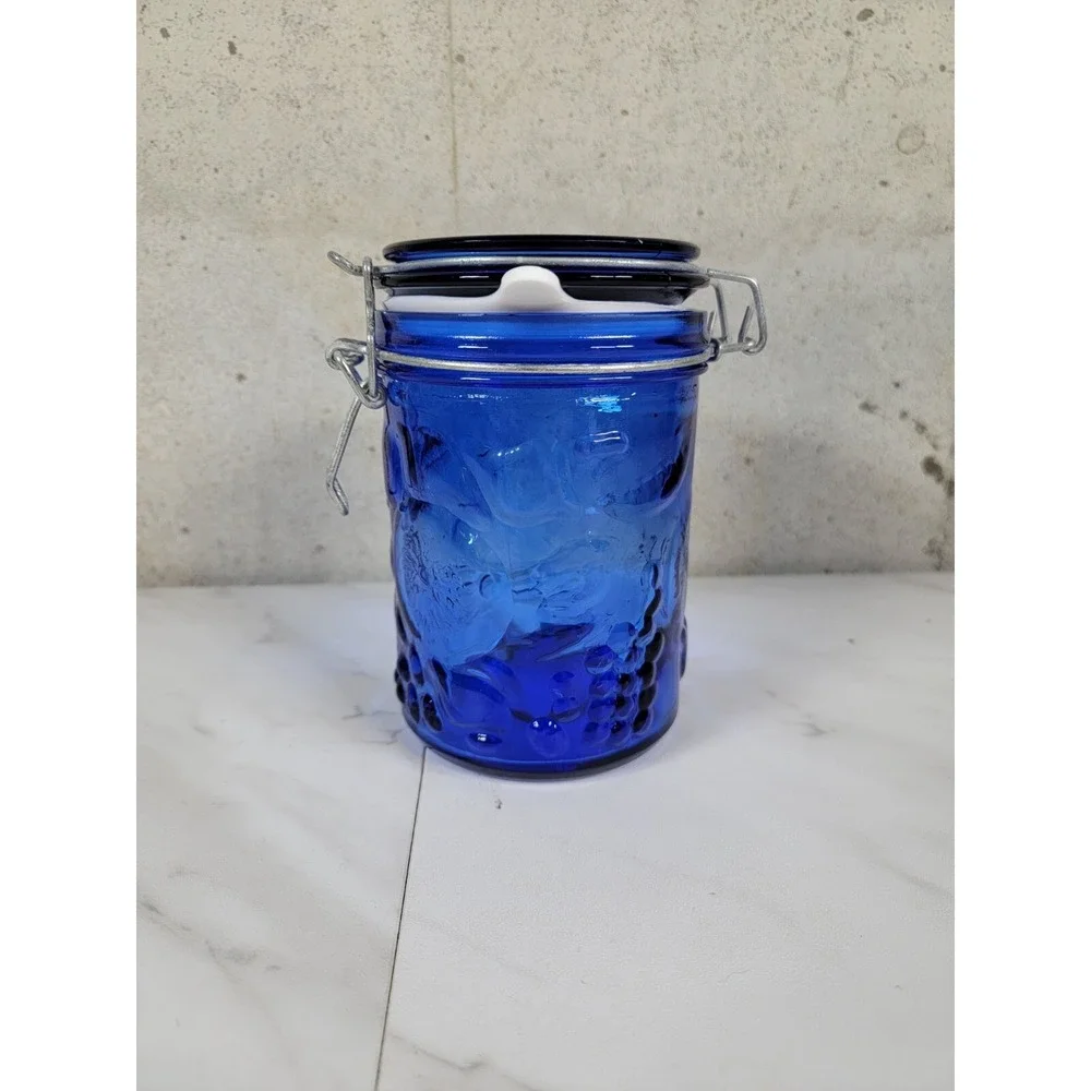Vintage Cobalt Blue Glass 12 Panel Canister 6